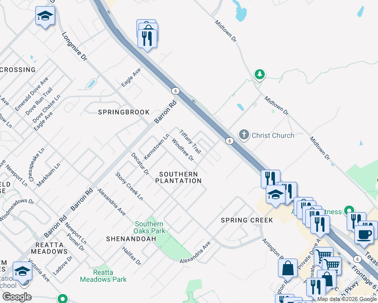 map of restaurants, bars, coffee shops, grocery stores, and more near 4006 Tiffany Trail in College Station