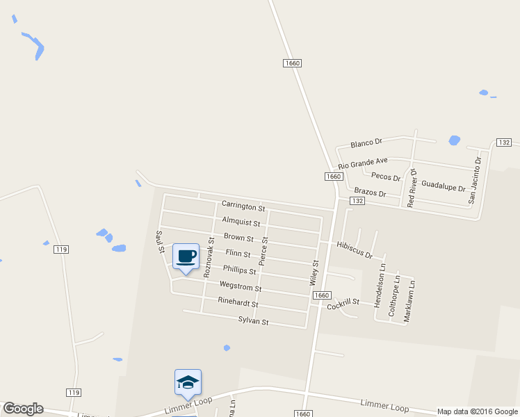 map of restaurants, bars, coffee shops, grocery stores, and more near Carrington Street in Hutto