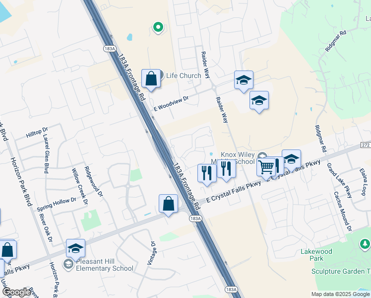 map of restaurants, bars, coffee shops, grocery stores, and more near 7740 183A in Leander