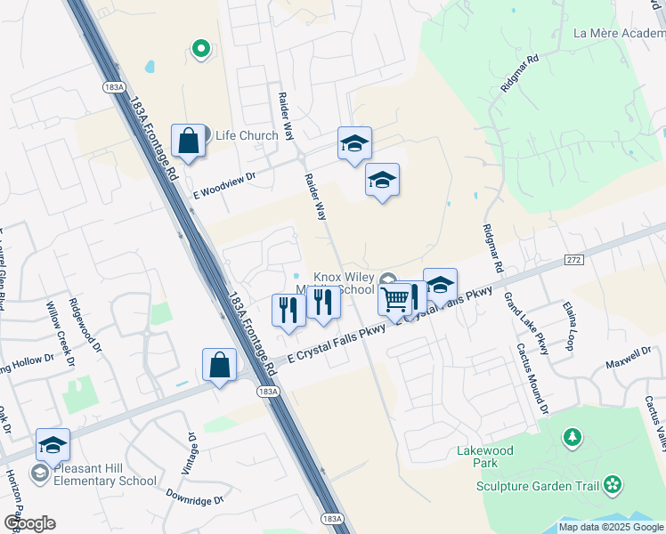 map of restaurants, bars, coffee shops, grocery stores, and more near 1407 Raider Way in Leander