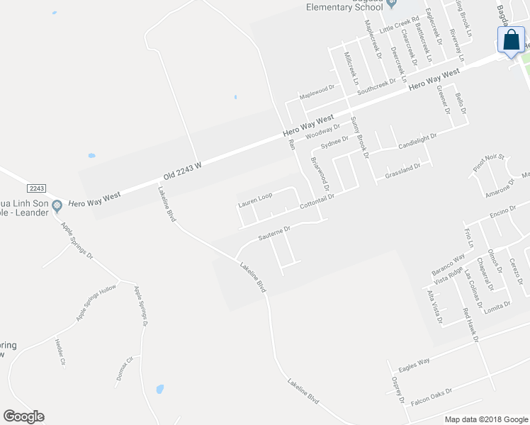 map of restaurants, bars, coffee shops, grocery stores, and more near 206 Thomas Cove in Leander