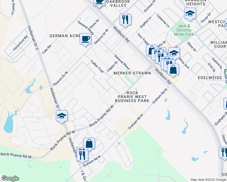 map of restaurants, bars, coffee shops, grocery stores, and more near 3366 Keefer Loop in College Station