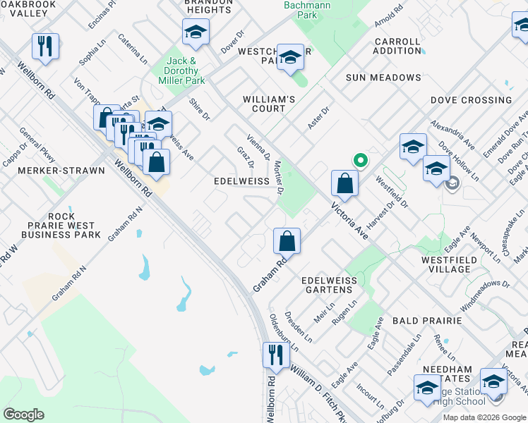 map of restaurants, bars, coffee shops, grocery stores, and more near 3741 Chantal Circle in College Station