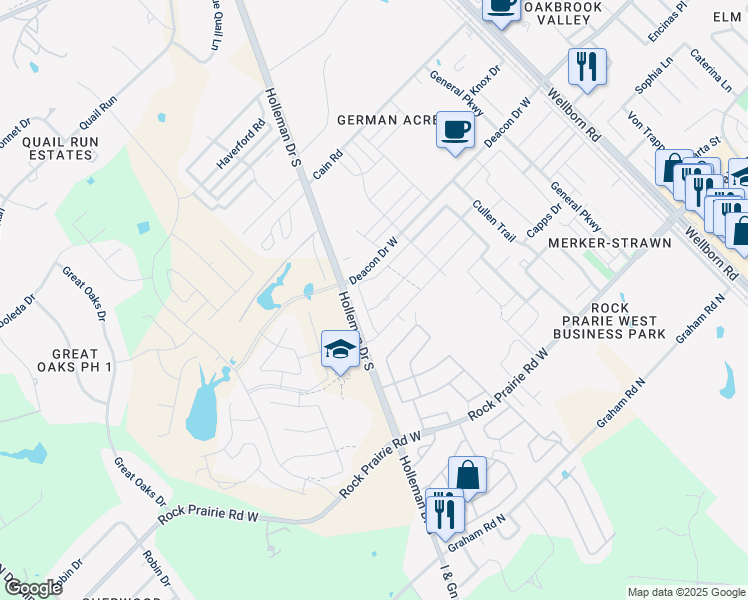 map of restaurants, bars, coffee shops, grocery stores, and more near 2847 Papa Bear Drive in College Station