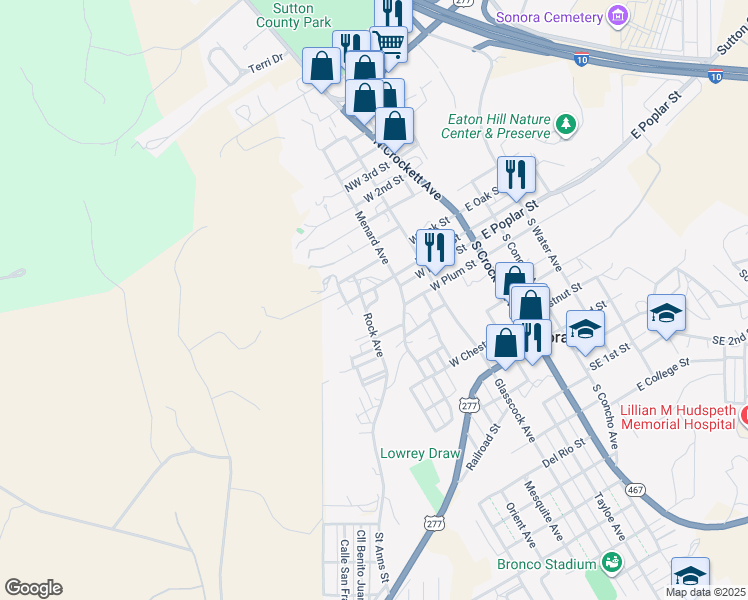 map of restaurants, bars, coffee shops, grocery stores, and more near 265 Saint Anns Street in Sonora