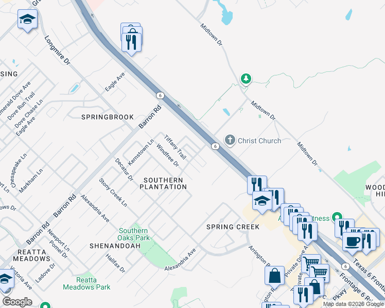 map of restaurants, bars, coffee shops, grocery stores, and more near 4017 Windswept Drive in College Station