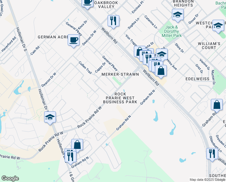 map of restaurants, bars, coffee shops, grocery stores, and more near 3205 Toni Court in College Station