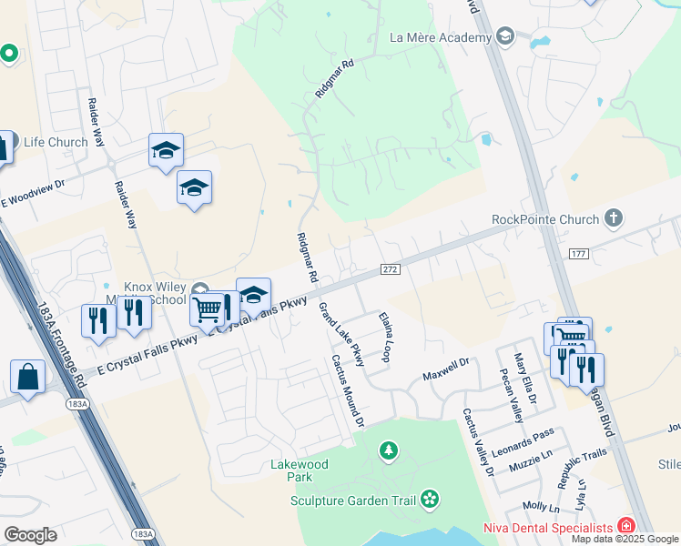 map of restaurants, bars, coffee shops, grocery stores, and more near 10913 East Crystal Falls Parkway in Leander