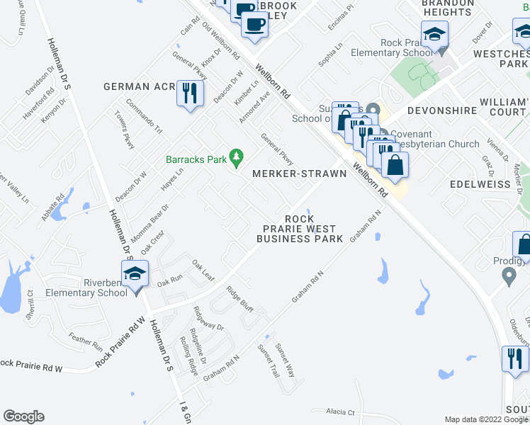 map of restaurants, bars, coffee shops, grocery stores, and more near 3373 Keefer Loop in College Station