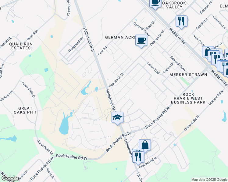 map of restaurants, bars, coffee shops, grocery stores, and more near 2834 Papa Bear Drive in College Station