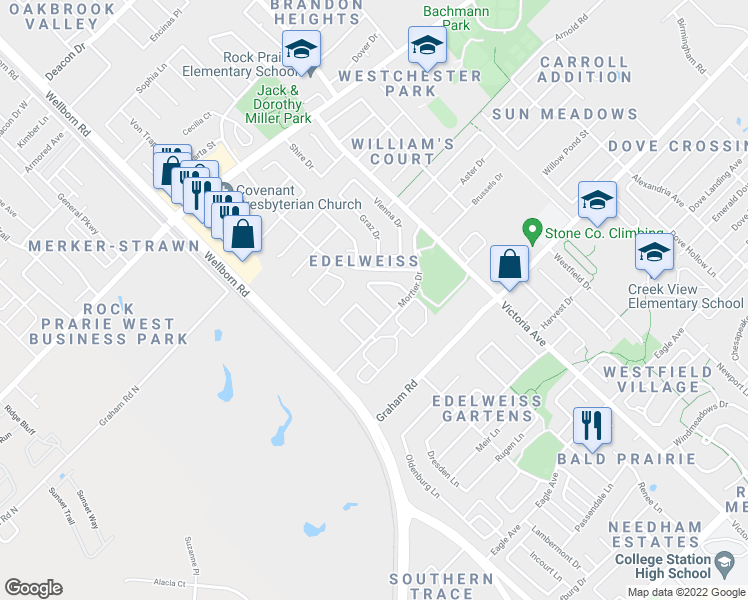 map of restaurants, bars, coffee shops, grocery stores, and more near 3734 Chantal Circle in College Station