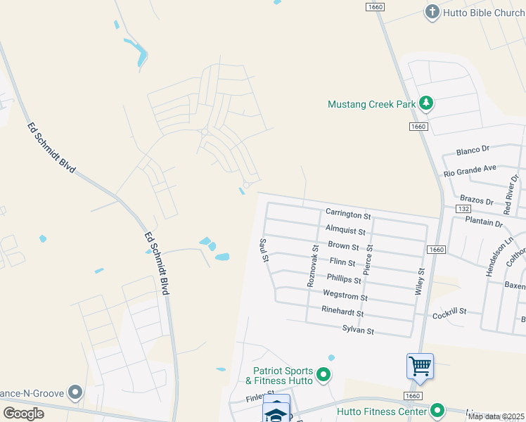 map of restaurants, bars, coffee shops, grocery stores, and more near 603 Saul Street in Hutto