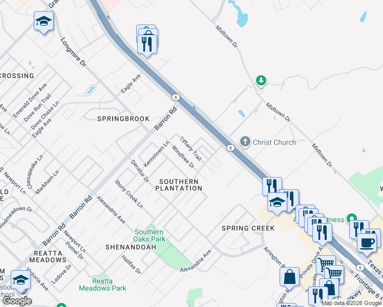 map of restaurants, bars, coffee shops, grocery stores, and more near 4006 Tiffany Trail in College Station