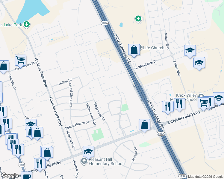 map of restaurants, bars, coffee shops, grocery stores, and more near 1133 Calla Lily Boulevard in Leander