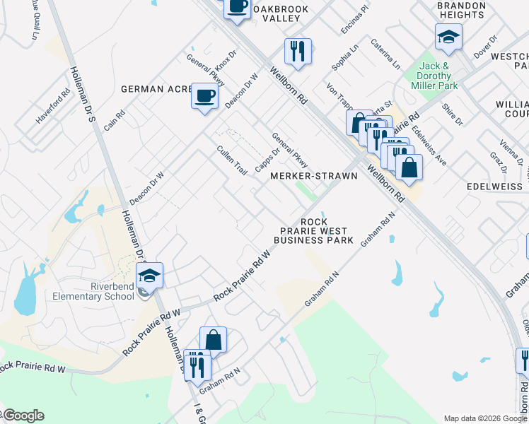 map of restaurants, bars, coffee shops, grocery stores, and more near 3360 Keefer Loop in College Station