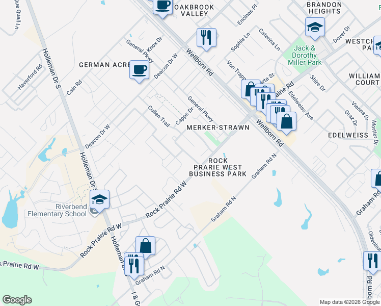 map of restaurants, bars, coffee shops, grocery stores, and more near 3369 Keefer Loop in College Station
