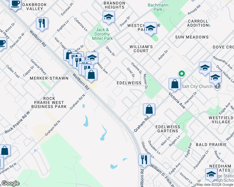 map of restaurants, bars, coffee shops, grocery stores, and more near 213 Stuttgart Circle in College Station