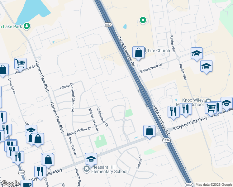 map of restaurants, bars, coffee shops, grocery stores, and more near 1133 Calla Lily Boulevard in Leander