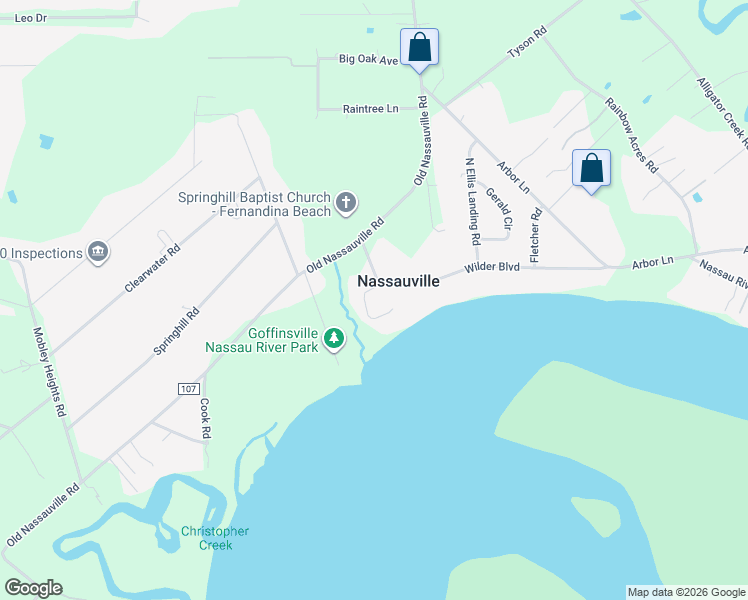 map of restaurants, bars, coffee shops, grocery stores, and more near 95180 Wilder Boulevard in Fernandina Beach