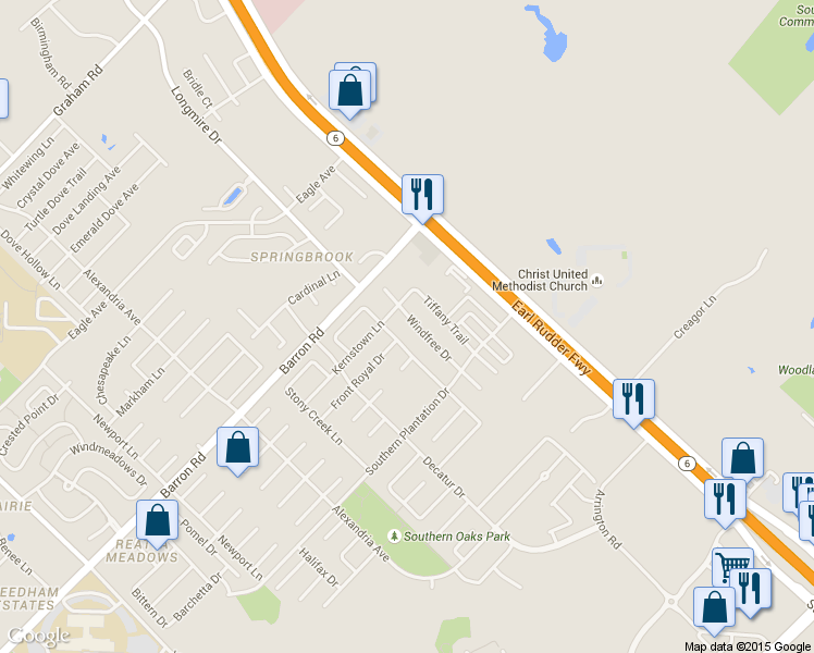 map of restaurants, bars, coffee shops, grocery stores, and more near 3986 Windfree Dr in College Station
