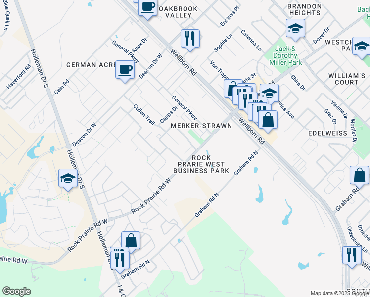 map of restaurants, bars, coffee shops, grocery stores, and more near 3204 Toni Court in College Station