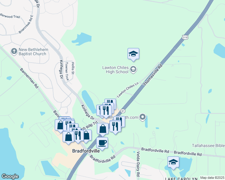 map of restaurants, bars, coffee shops, grocery stores, and more near 7127 Beech Ridge Trail in Tallahassee