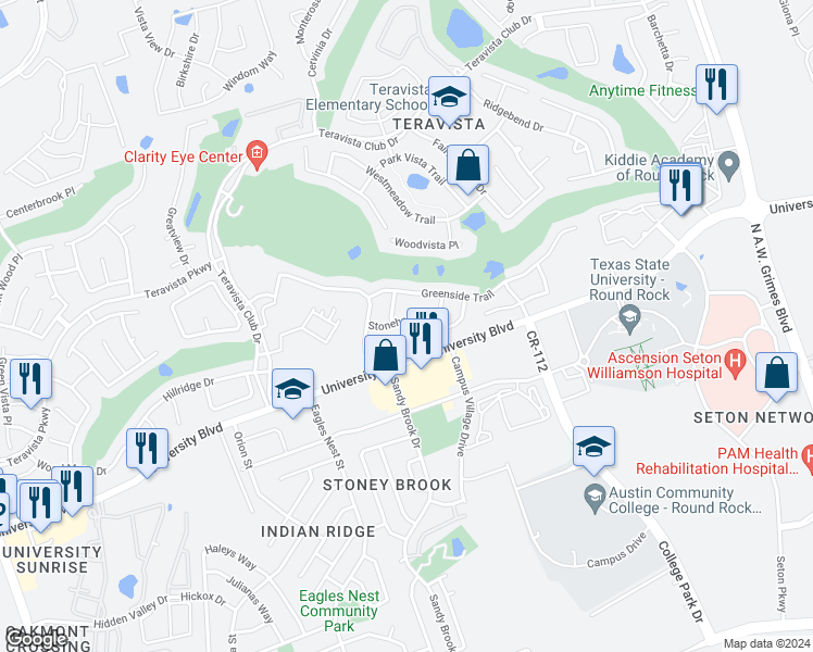 map of restaurants, bars, coffee shops, grocery stores, and more near 1706 Stonehaven Lane in Round Rock