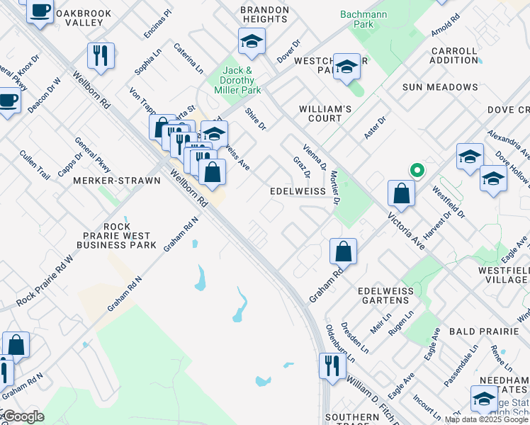 map of restaurants, bars, coffee shops, grocery stores, and more near 213 Stuttgart Circle in College Station