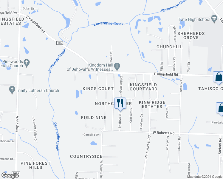 map of restaurants, bars, coffee shops, grocery stores, and more near 2311 Ryale Road in Gonzalez