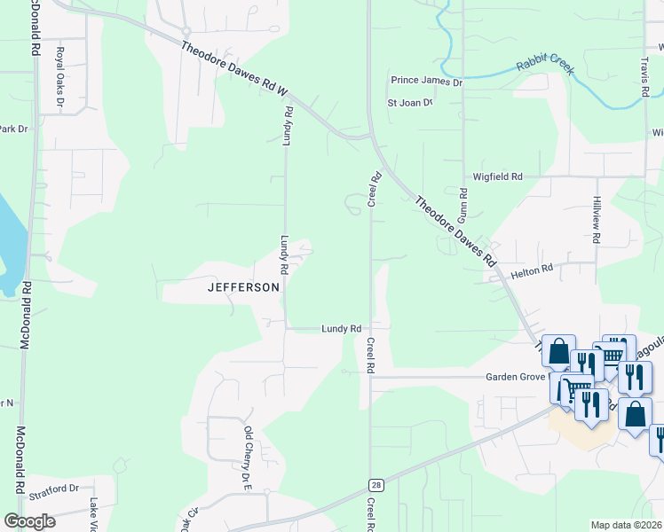 map of restaurants, bars, coffee shops, grocery stores, and more near 5873 Lundy Road in Theodore