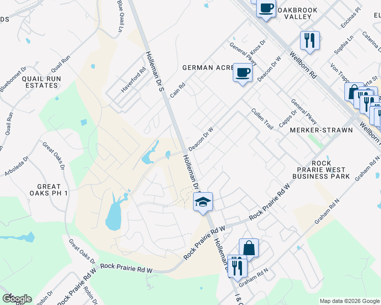 map of restaurants, bars, coffee shops, grocery stores, and more near 2847 Papa Bear Drive in College Station