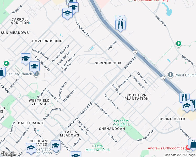 map of restaurants, bars, coffee shops, grocery stores, and more near 3939 Oriole Ct in College Station