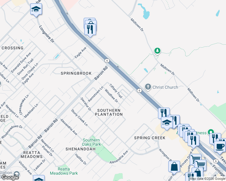 map of restaurants, bars, coffee shops, grocery stores, and more near 4006 Tiffany Trail in College Station