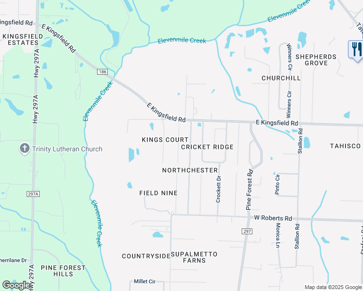 map of restaurants, bars, coffee shops, grocery stores, and more near 2311 Ryale Road in Cantonment