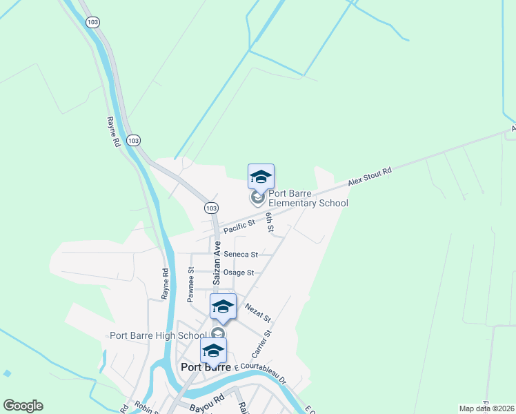 map of restaurants, bars, coffee shops, grocery stores, and more near 199 O G Track Road in Port Barre