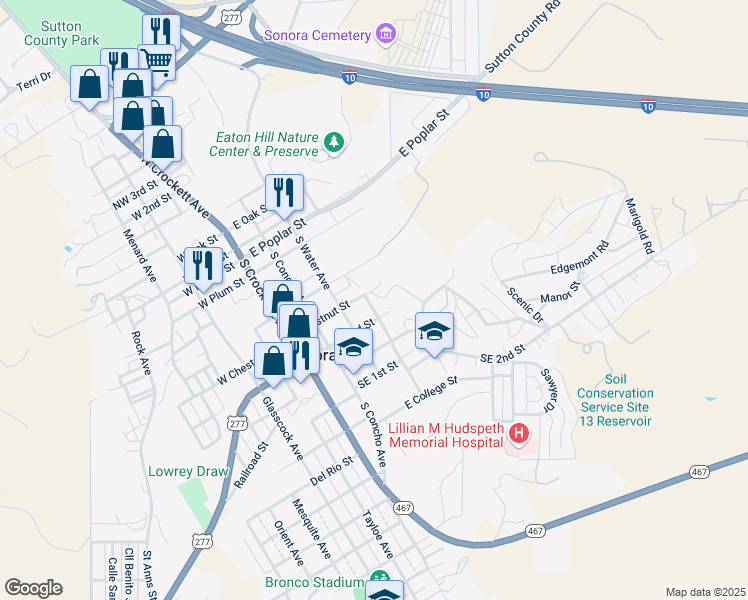 map of restaurants, bars, coffee shops, grocery stores, and more near 311 East 3rd Street in Sonora