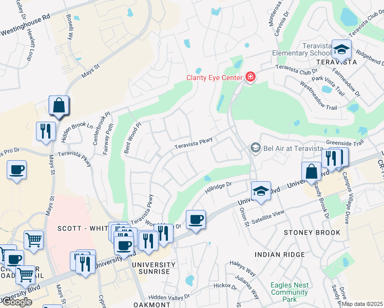 map of restaurants, bars, coffee shops, grocery stores, and more near 1017 Mesquite Hollow Place in Round Rock