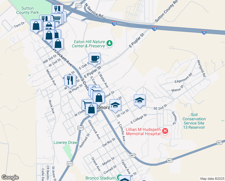 map of restaurants, bars, coffee shops, grocery stores, and more near 510 South Water Avenue in Sonora