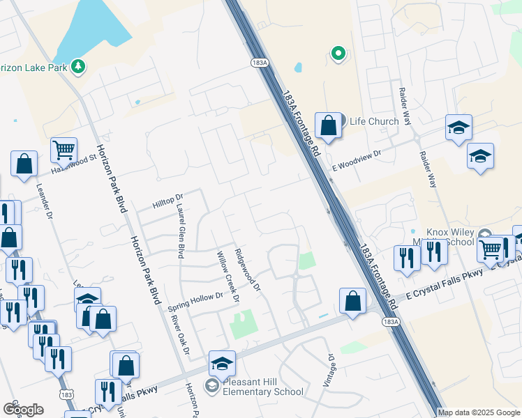 map of restaurants, bars, coffee shops, grocery stores, and more near 1100 Calla Lily Boulevard in Leander