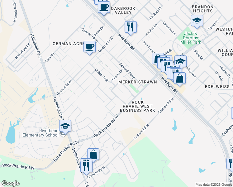 map of restaurants, bars, coffee shops, grocery stores, and more near 3509 Summerway Drive in College Station
