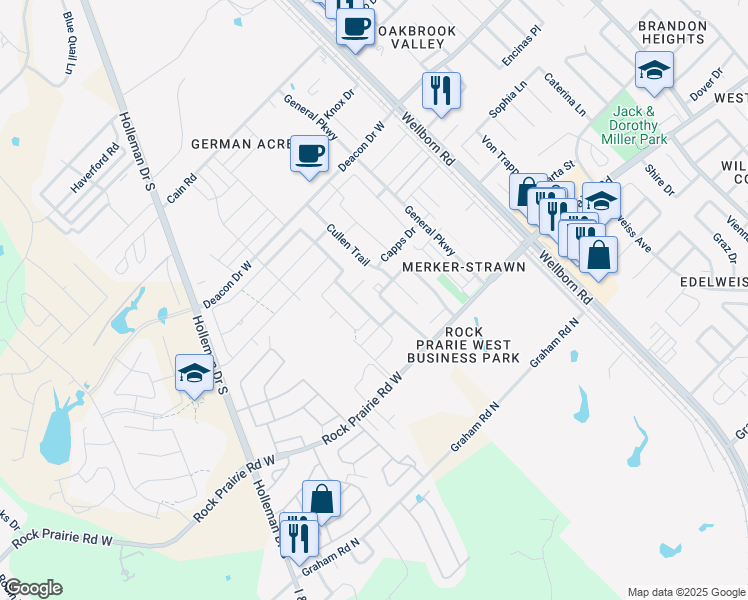 map of restaurants, bars, coffee shops, grocery stores, and more near 3434 Summerway Drive in College Station