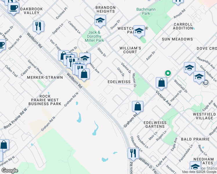 map of restaurants, bars, coffee shops, grocery stores, and more near 205 Stuttgart Circle in College Station