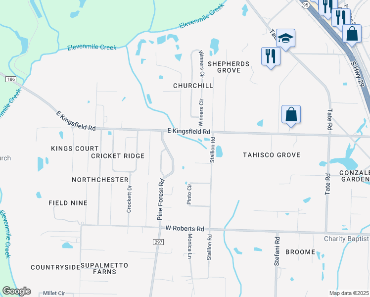 map of restaurants, bars, coffee shops, grocery stores, and more near 800 West Kingsfield Road in Cantonment