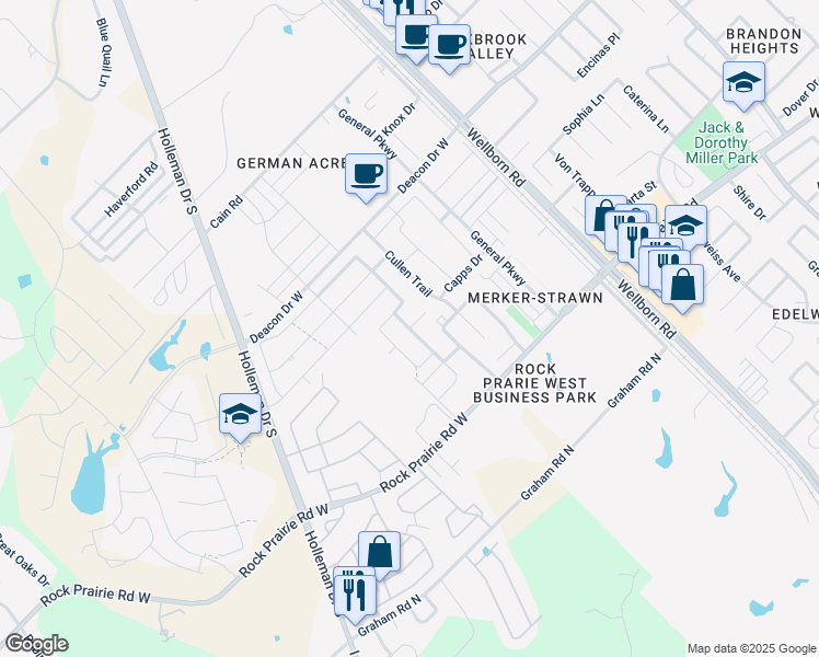 map of restaurants, bars, coffee shops, grocery stores, and more near 3434 Summerway Drive in College Station