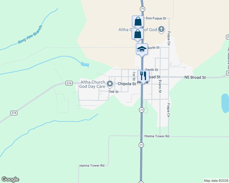 map of restaurants, bars, coffee shops, grocery stores, and more near 119 4th St in Altha