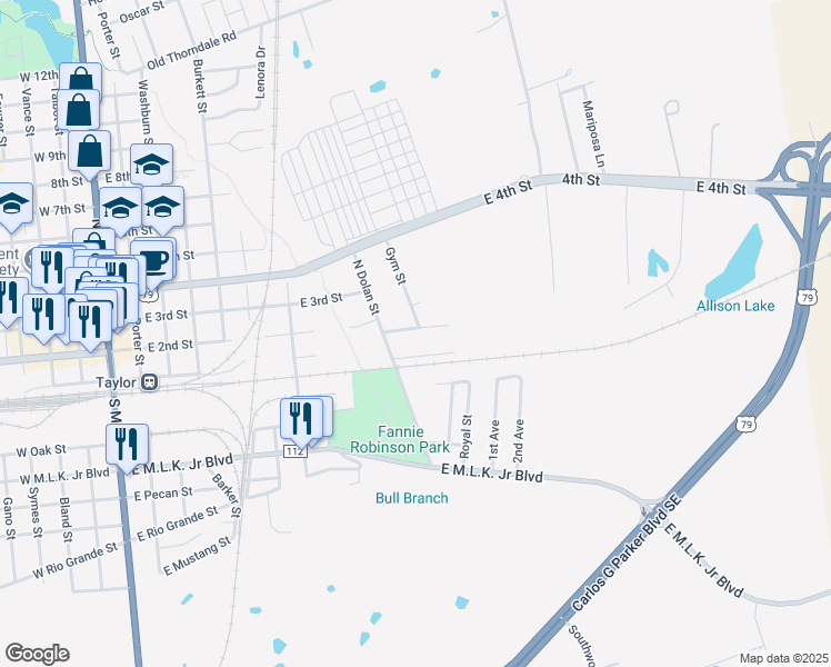 map of restaurants, bars, coffee shops, grocery stores, and more near 1018 Price Street in Taylor