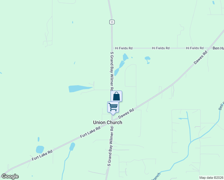 map of restaurants, bars, coffee shops, grocery stores, and more near 7331 Union Church Road in Grand Bay