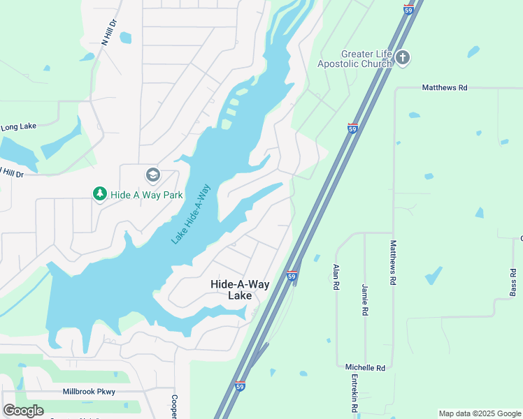 map of restaurants, bars, coffee shops, grocery stores, and more near 1410 East Lakeshore Drive in Carriere