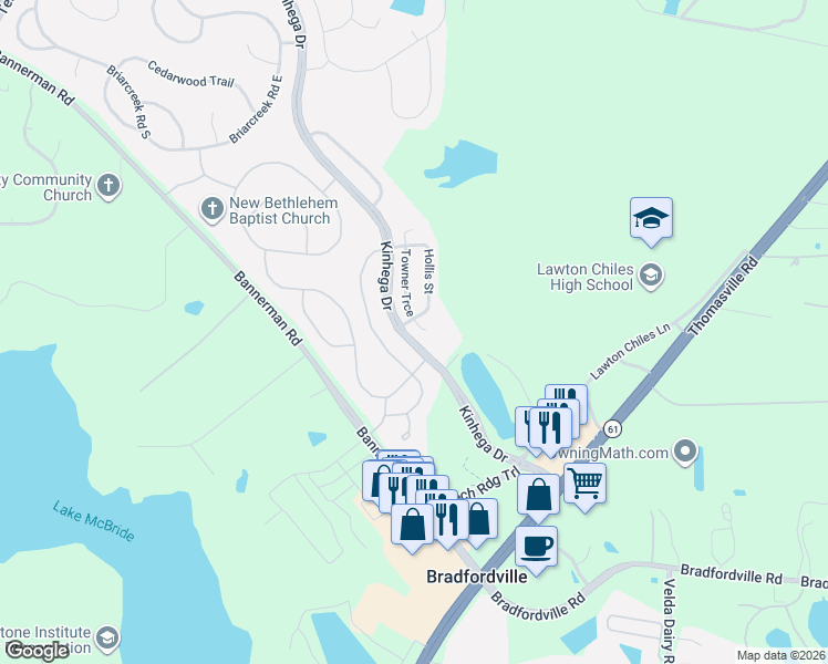 map of restaurants, bars, coffee shops, grocery stores, and more near 7104 Towner Trce in Tallahassee