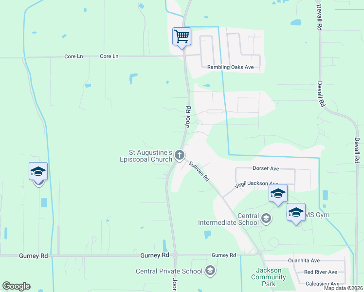 map of restaurants, bars, coffee shops, grocery stores, and more near 13155 Joor Road in Baton Rouge